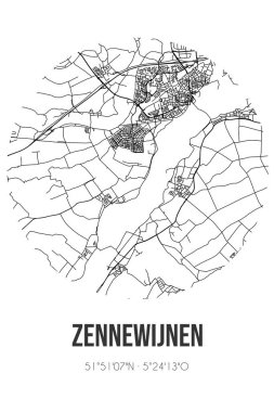 Zennewijnen 'in soyut sokak haritası Batı Betuwe Gelderland belediyesinde yer almaktadır. Çizgileri olan şehir haritası