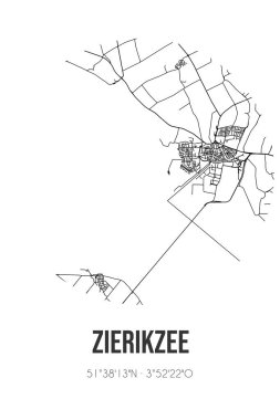 Zierikzee 'nin soyut sokak haritası Zeeland' in Schouwen-Duithe belediyesinde yer almaktadır. Çizgileri olan şehir haritası