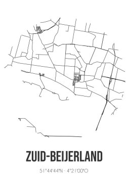 Zuid-Beijerland 'ın soyut sokak haritası Hoeksche Waard' ın Zuid-Holland belediyesinde yer almaktadır. Çizgileri olan şehir haritası