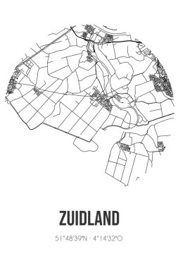Zuidland 'ın soyut sokak haritası Nissewaard' ın Zuid-Holland belediyesinde yer almaktadır. Çizgileri olan şehir haritası