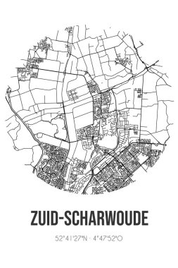 Langedijk 'in Noord-Holland belediyesinde bulunan Zuid-Scharwoude soyut sokak haritası. Çizgileri olan şehir haritası