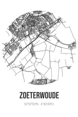 Zoeterwoude 'un soyut sokak haritası Zuid-Holland belediyesinde yer almaktadır. Çizgileri olan şehir haritası