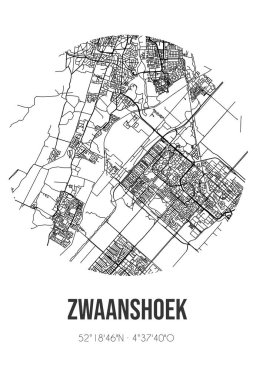 Haarlemmermeer 'in Noord-Holland belediyesinde yer alan Zwaanshoek' in soyut sokak haritası. Çizgileri olan şehir haritası