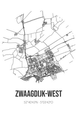 Zwaagdijk-West 'in soyut sokak haritası Noord-Holland belediyesinde yer almaktadır. Çizgileri olan şehir haritası