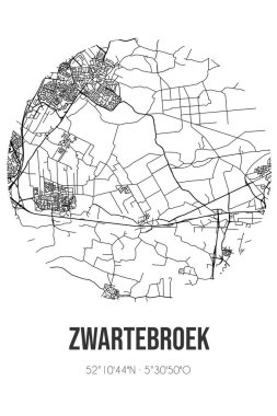 Barneveld 'in Gelderland belediyesinde yer alan Zwartebroek' in soyut sokak haritası. Çizgileri olan şehir haritası