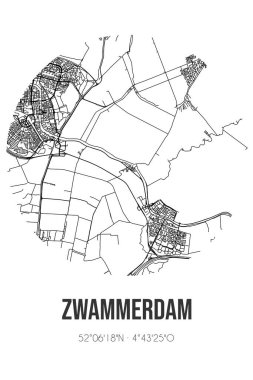 Zwammerdam 'ın soyut sokak haritası Zuid-Holland Alphen aan den Rijn belediyesinde yer almaktadır. Çizgileri olan şehir haritası