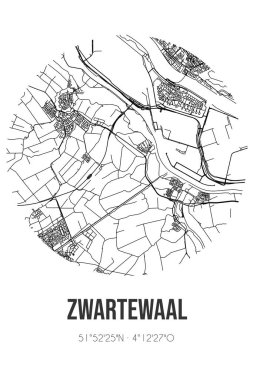 Brielle 'in Zuid-Holland belediyesinde yer alan Zwartewaal' ın soyut sokak haritası. Çizgileri olan şehir haritası