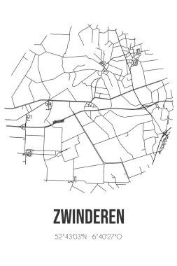 Zwinderen 'in soyut sokak haritası Coevorden Drenthe belediyesinde yer almaktadır. Çizgileri olan şehir haritası