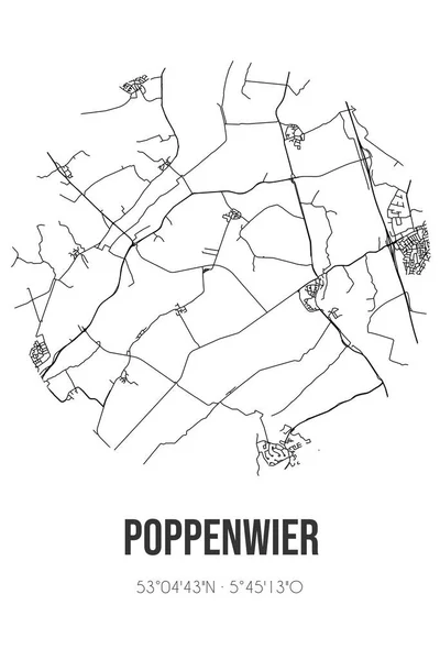 Poppenwier Absztrakt Utcaképe Szudnyugat Fryslan Fryslan Településen Található Várostérkép Vonalakkal — Stock Fotó