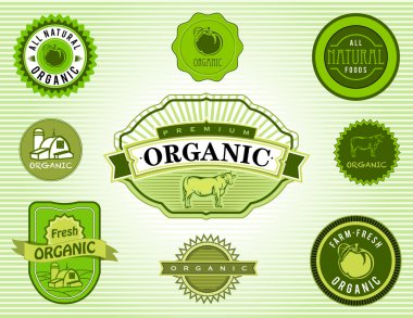 organik ve doğal gıda etiketleri kümesi