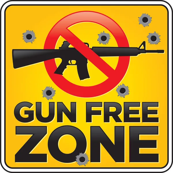 Gun Free Zone Assault Rifle Sign with Bullet Holes — Stock Vector