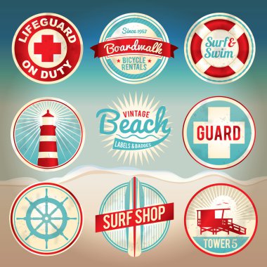 Vintage beach Etiketler ve rozetleri