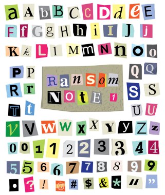 Ransom Note No. 1- Cut Paper Letters, Numbers, Symbols clipart
