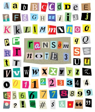 Ransom Note No. 3- Cut Paper Letters, Numbers, Symbols clipart