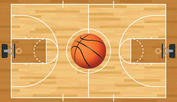 Cour de basket vectoriel réaliste et balle — Image vectorielle
