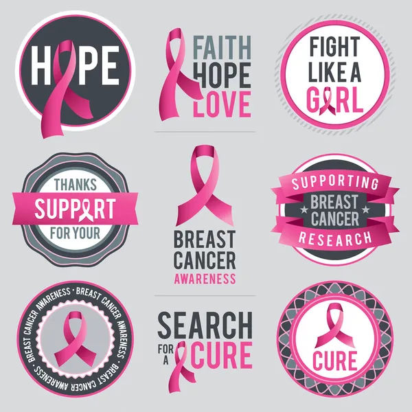 Taśmy świadomości raka piersi i odznaki — Wektor stockowy