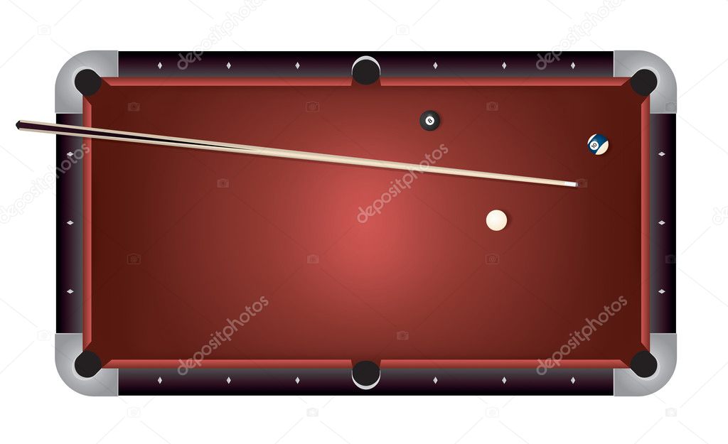 Realistic Billiards Pool Table Red Felt Illustration