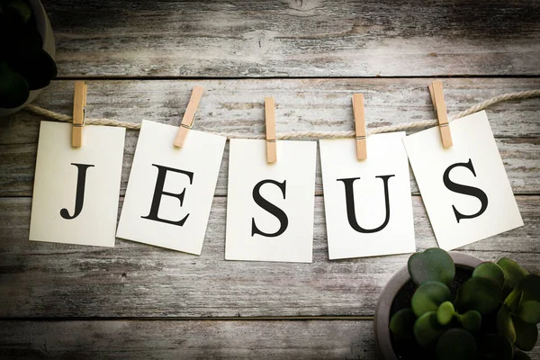 Ein Satz Bedruckter Karten Die Das Wort Jesus Auf Einem — Stockfoto