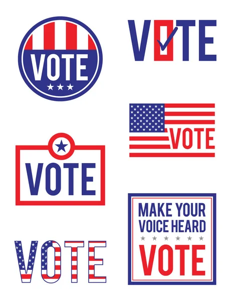 Set Red White Blue Vote Icons Badges American Election Illustration — Stock Vector