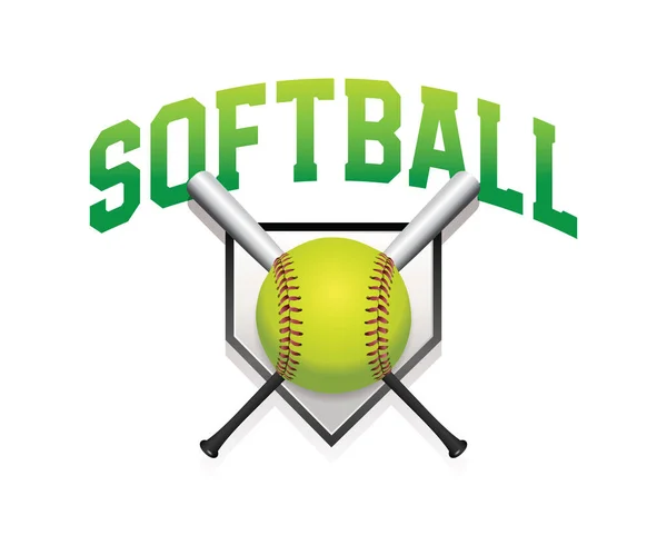 The word SOFTBALL with a ball, bats and base emblem illustration. Vector EPS 10 available.