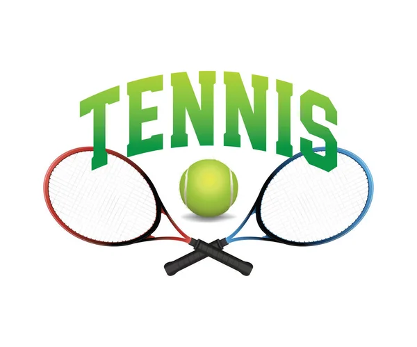 Palabra Tennis Con Una Pelota Raquetas Sobre Fondo Blanco Ilustración — Vector de stock