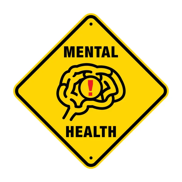 Yellow Caution Road Sign Mental Health Warning Illustration — Stock Vector