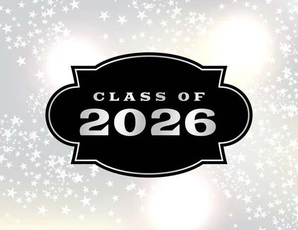 Black Graduation Emblem Starry Silver Sparkle Sky Class 2026 Illustration — Wektor stockowy