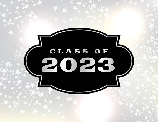 Black Graduation Emblem Starry Silver Sparkle Sky Class 2023 Illustration — Wektor stockowy