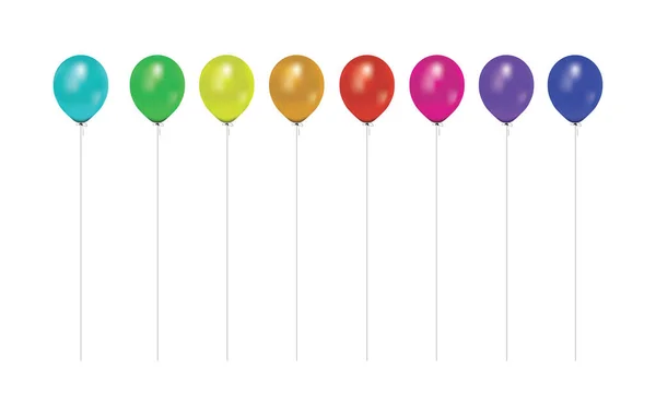 Set Colorful Inflated Helium Balloons Isolated White Background Illustration — 图库矢量图片