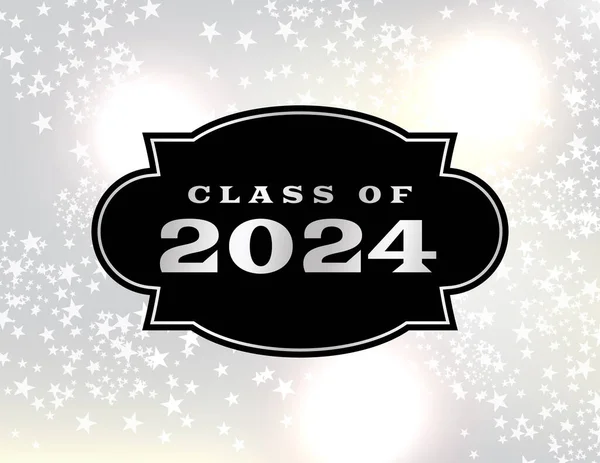 Black Graduation Emblem Starry Silver Sparkle Sky Class 2024 Illustration — ストックベクタ