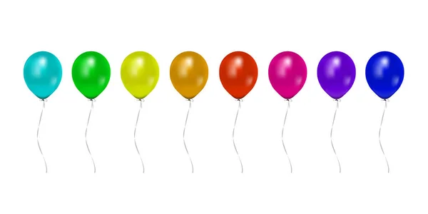 Set Colorful Inflated Helium Balloons Isolated White Background Illustration — 图库矢量图片