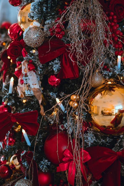 Decorazione Natalizia Con Giocattoli Candele Sullo Sfondo Natale — Foto Stock