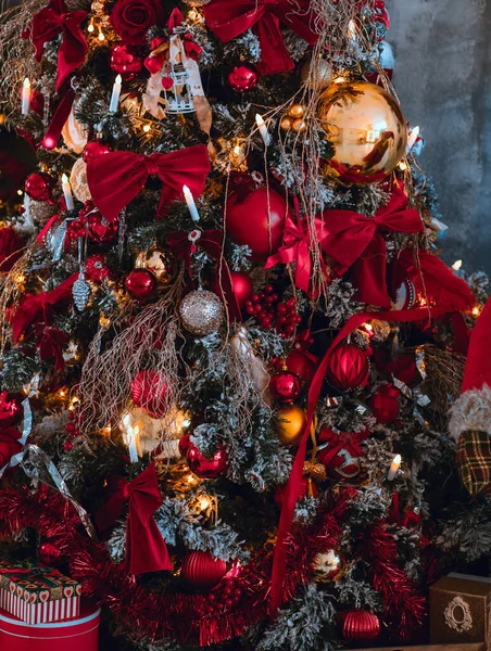 Decorazione Natalizia Con Giocattoli Candele Sullo Sfondo Natale — Foto Stock