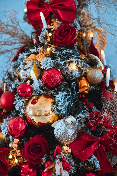 Vánoční Dekorace Hračkami Svíčky Pozadí Vánoce — Stock fotografie