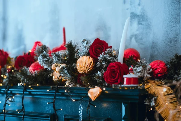 Kerstversiering Met Speelgoed Nieuwjaar Versieren — Stockfoto