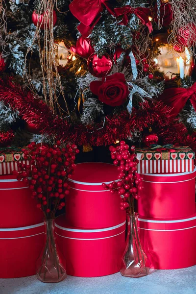 Vánoční Kulaté Krabice Kožešinový Strom — Stock fotografie