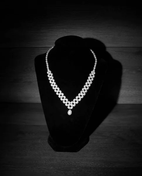 Pearl necklace, vintage luxuty accessory. Black and white