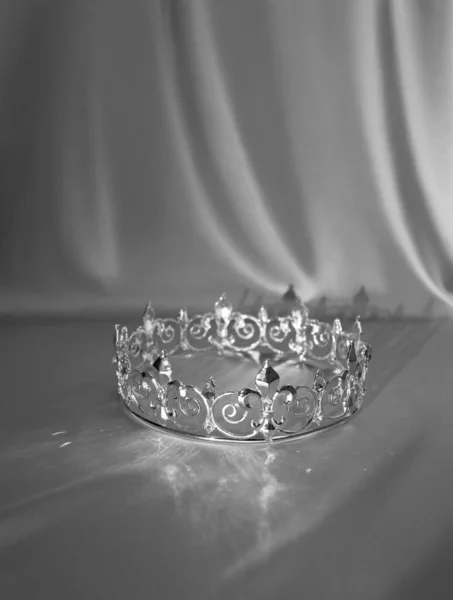 Luxury vintage crown, precious accessory. Black and white photo. Vintage.