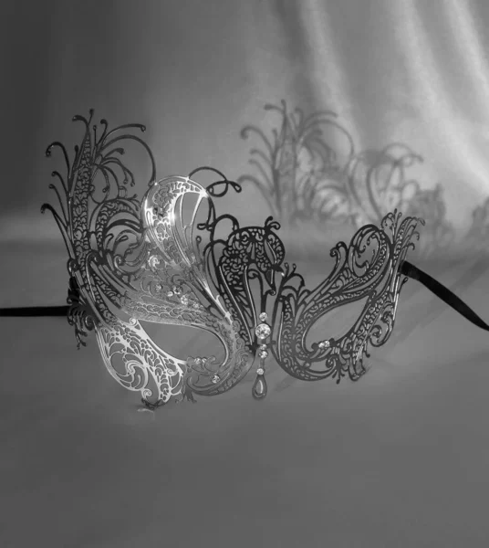 Vintage carnival italian golden mask, theatre. Black and white, monochrome.