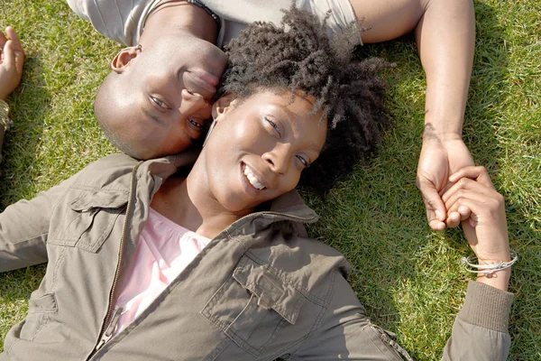 Yeşil çimlere bırakmasını çekici bir siyah çift üzerinde kafa görünümü