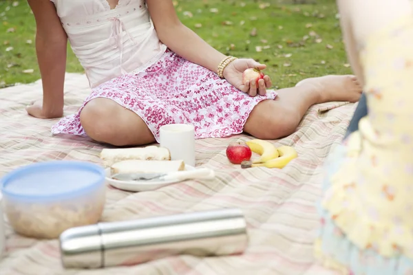 Genç kızlar ormanda piknik. — Stok fotoğraf