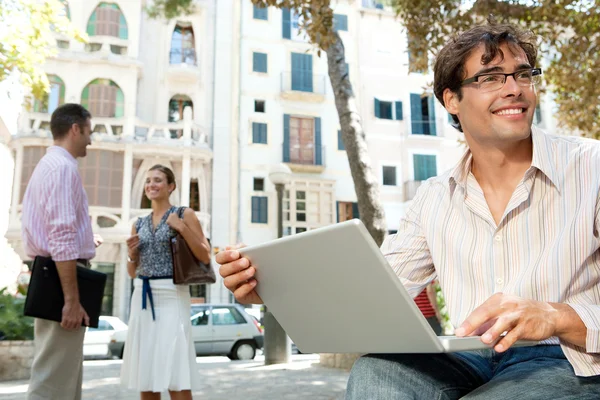 Business in a city scene, outdoors. Stock Photo