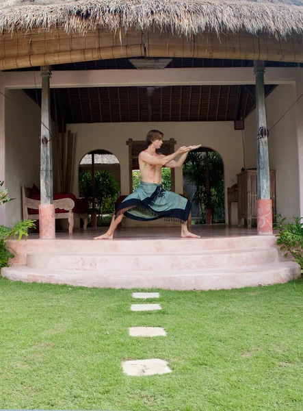 Hombre atractivo practicando sus técnicas de artes marciales — Foto de Stock