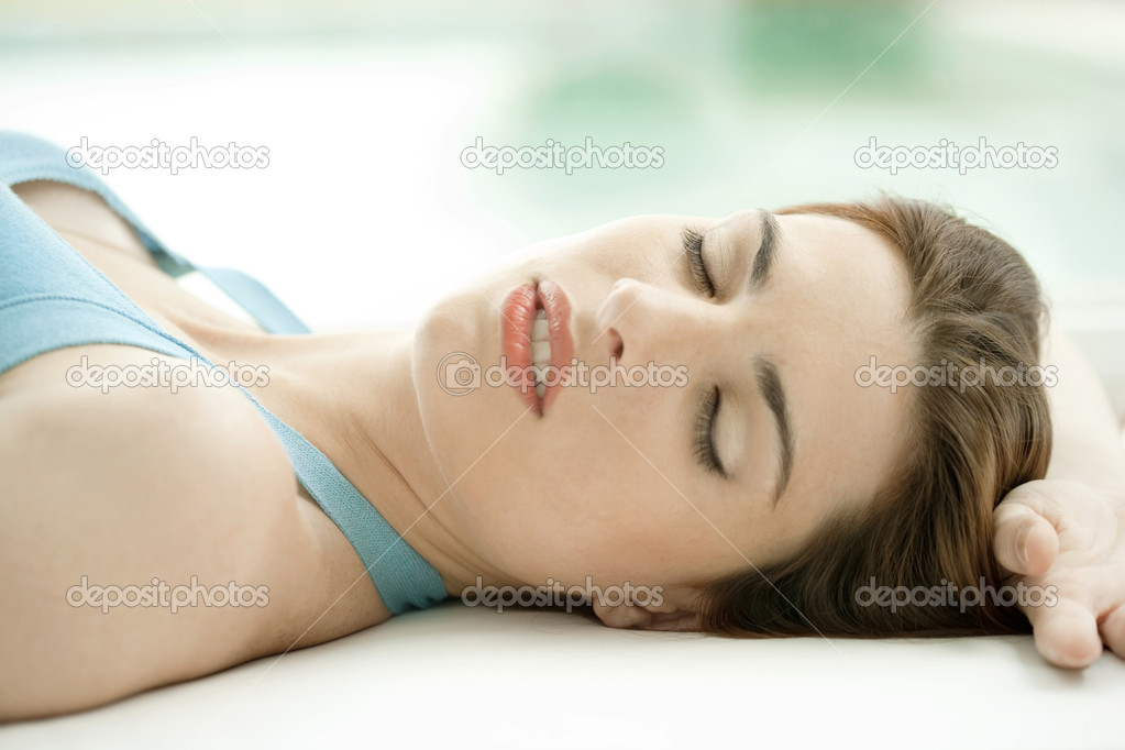 Close up of woman relaxing in health spa.