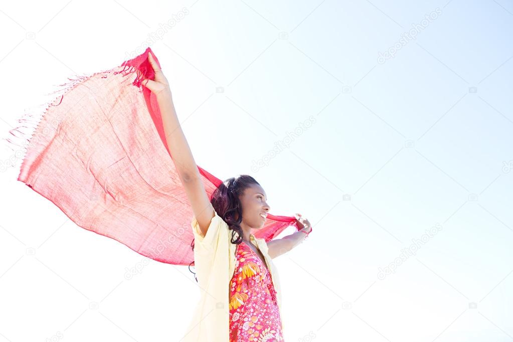Woman holding  red sarong