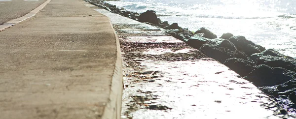 Urban road samgående med havet Royaltyfria Stockbilder