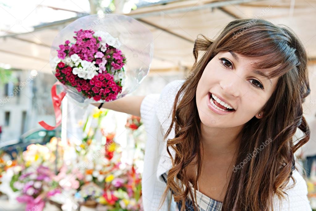 Woman holding  bouquet
