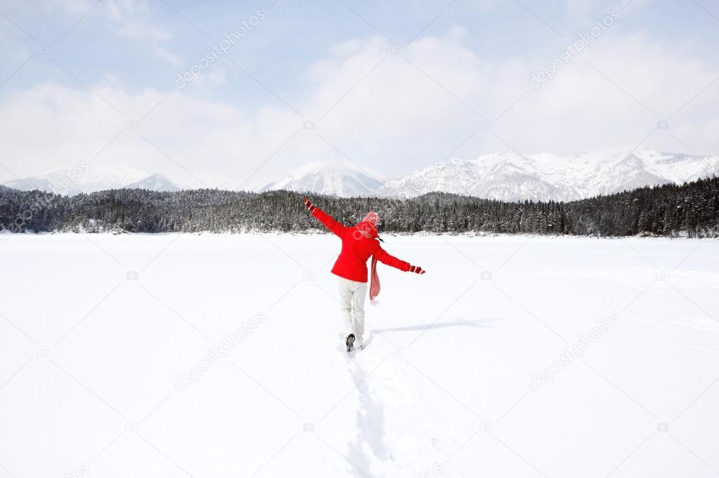 Woman  in the snow mountains