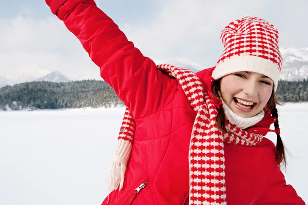 Woman  in the snow mountains — Stock Photo, Image