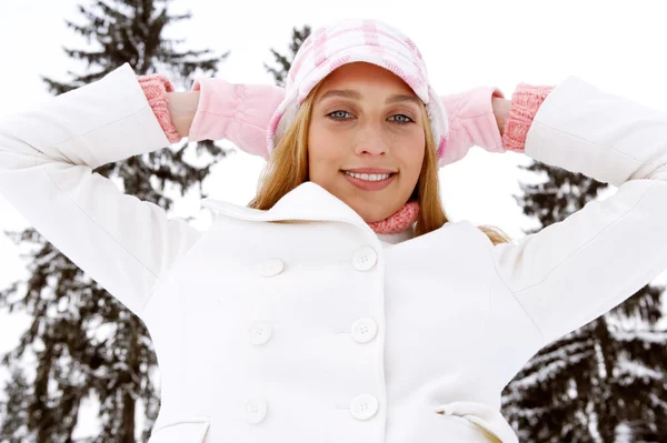 Woman in  snowed mountains — Stock Photo, Image